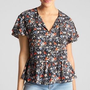 GAP Short Sleeve Flounce Floral Print Peplum Top